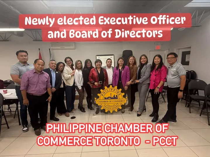 The newly elected PCCT executive officers and board of directors standing together around the chamber seal.